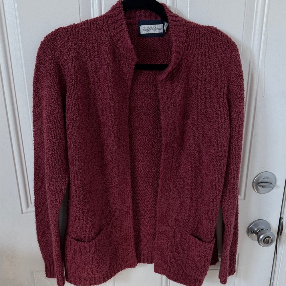 EUC SAKS FIFTH AVE Deep PINKISH RED Cardigan Sweater L